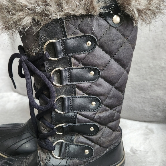 Sorel Tofino Womens 7 Boots Black Winter Waterproof Quilted Faux-Fur Trim - Picture 7 of 16